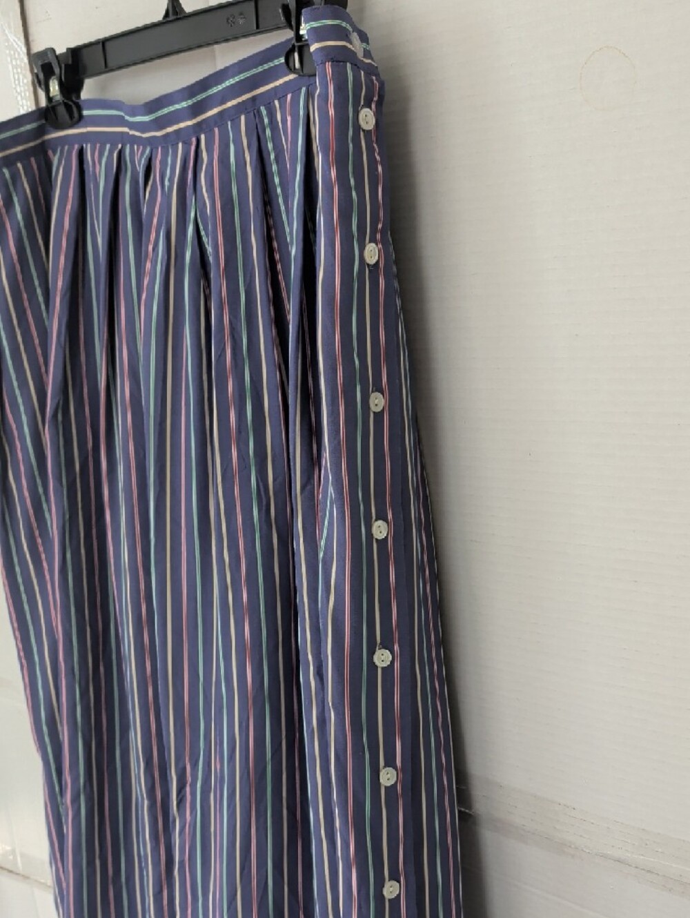 Susan Bristol Stripe Maxi Skirt SZ 18W Blue &Pink Half Elastic Soft Comfy Casual